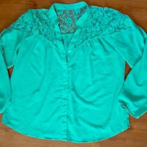 CHARLOTTE RUSSE • Teal Lace Detail • BLOUSE
